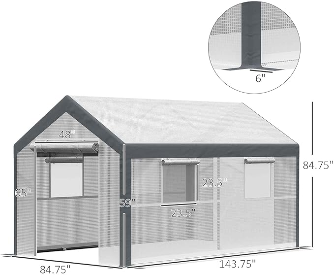 Outsunny 12' x 7' x 7' Walk-in Greenhouse, Outdoor Garden Warm Hot House with 4 Roll-up Windows, 2