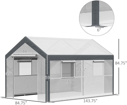 Outsunny 12' x 7' x 7' Walk-in Greenhouse, Outdoor Garden Warm Hot House with 4 Roll-up Windows, 2