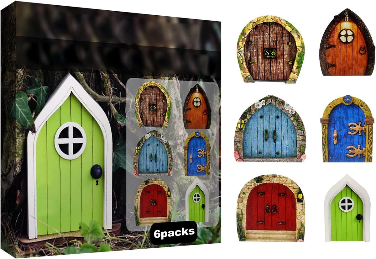 Enchanted Fairy Door for Tree Trunks - Weather-Resistant Miniature Garden Decor, 6-Piece Whimsical