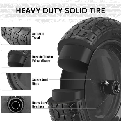 TICONN 4.80/4.00-8 Tire, 14.5" Flat Free Wheelbarrow Tire and Wheel, Solid Replacement Tires with