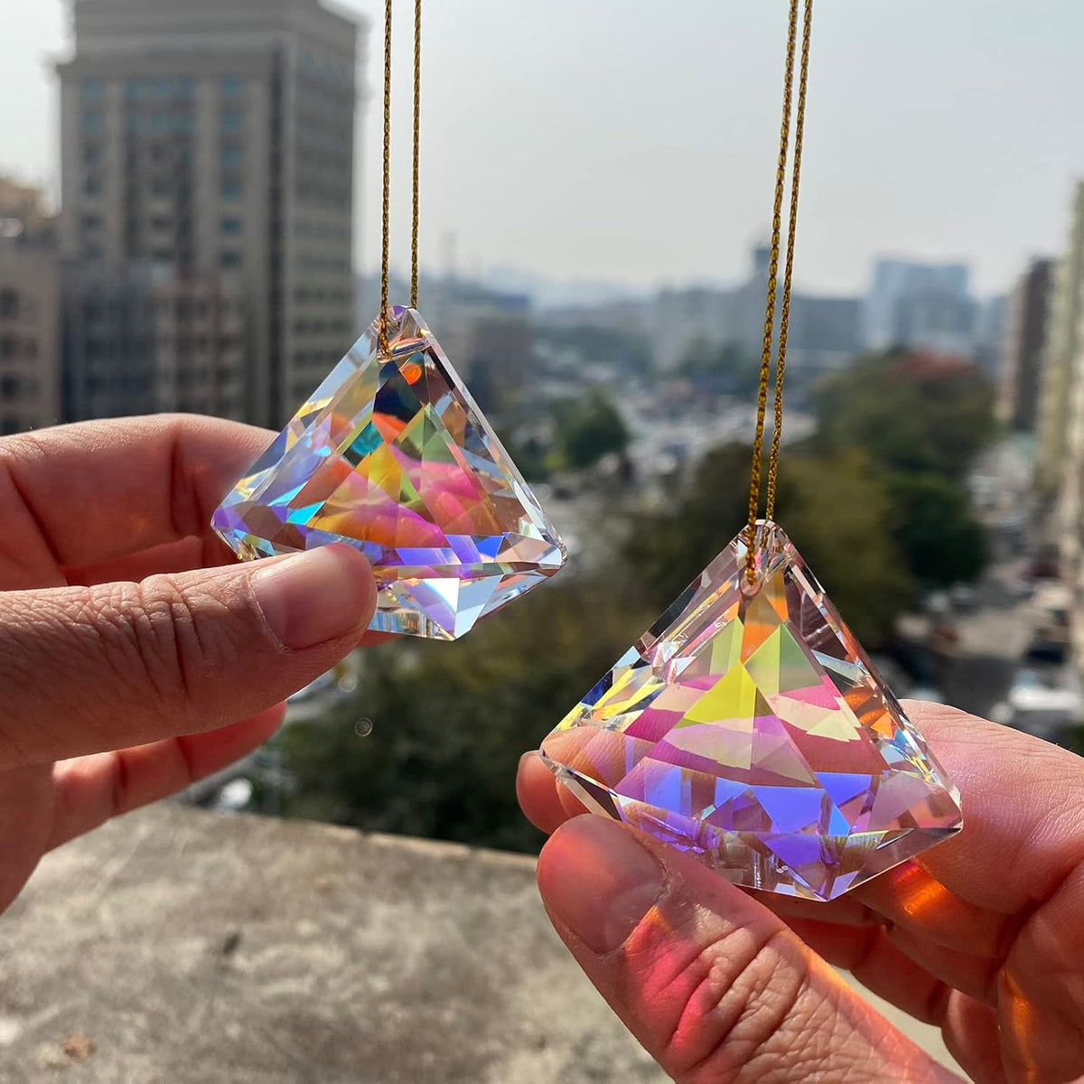 2PCS Clear Diamond Crystal Sun Catcher Prisms, STINO Hanging Suncatchers with Glass Prism, Rainbow