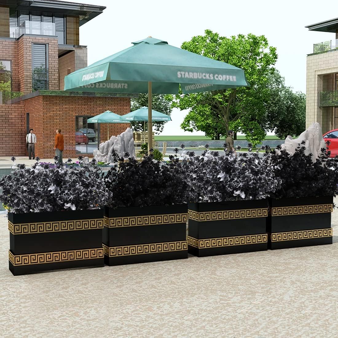 RECUTMS Black Artificial Flowers, 12 Pcs Fake Outdoor UV Resistant Plants Faux Plastic Greenery