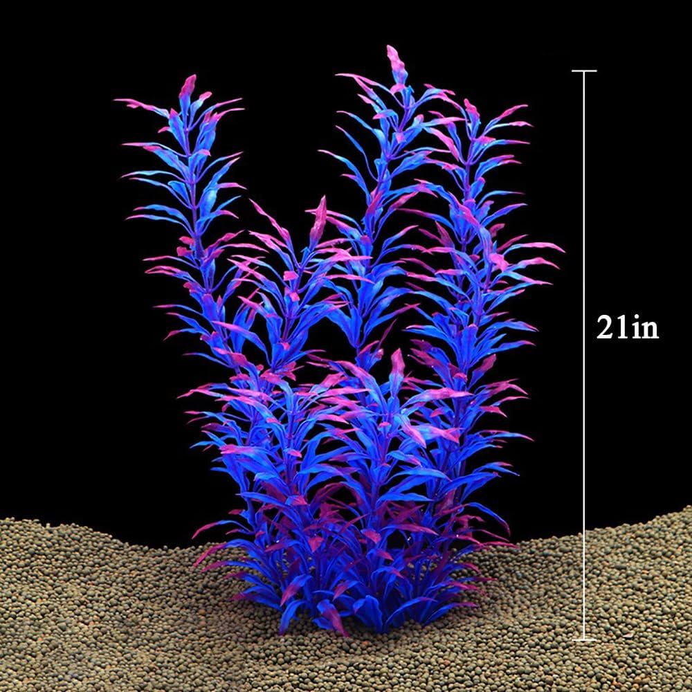 DSkoiph 2 pcs Aquarium Decor Plastic Plants Extra Large 21 Inches Artificial Fish Tank Plants Tall