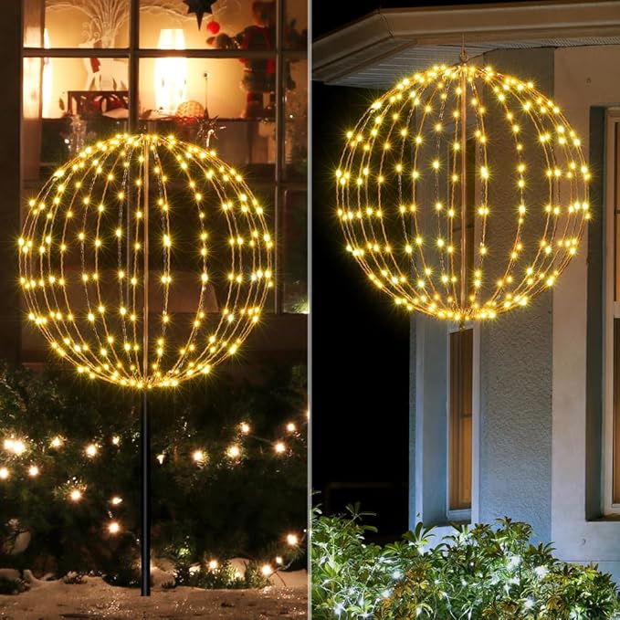 LIGHTSHARE 20IN 200LED Light Ball Yard Decoration Pathway Lights Sphere Light Fold Flat Metal Frame