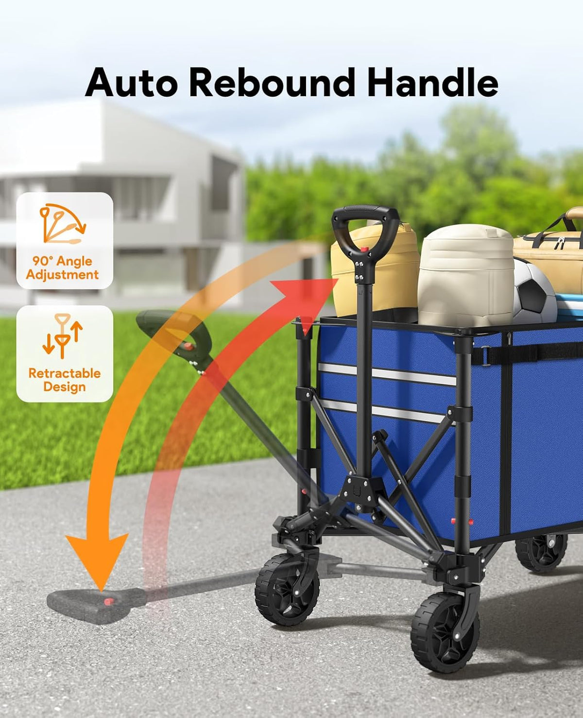 Collapsible Wagon Cart with Wheels 220lbs Foldable Wagon 120L Shopping Cart for Groceries Folding