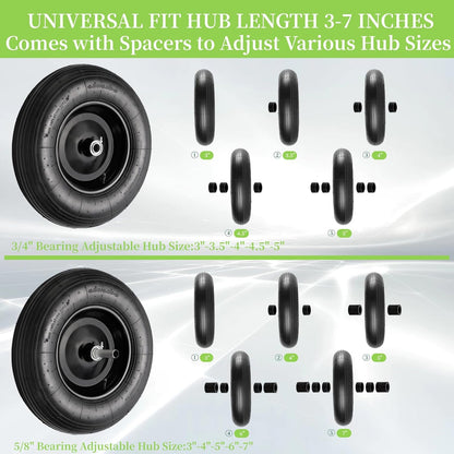 RRQ (2 Pack) 4.80/4.00-8 Tire and Wheel, 16" Pneumatic Wheelbarrow Tires with 3" Centered Hub and