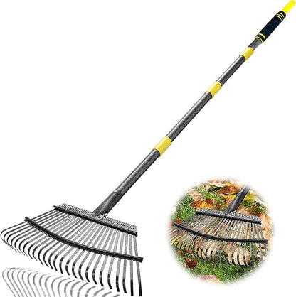 Garden Leaf Rakes, 6FT Rake for Lawns Heavy Duty 25 Metal Tines 18.5 inch Wide, Adjustable Steel
