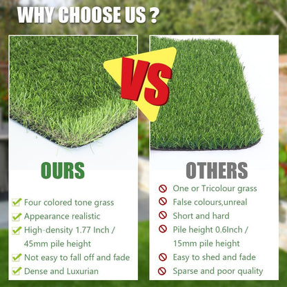 Petgrow Luxurious Artificial Grass Realistic Turf 10 X 63 Feet,1.57 Inch Pile Height Ultrathick