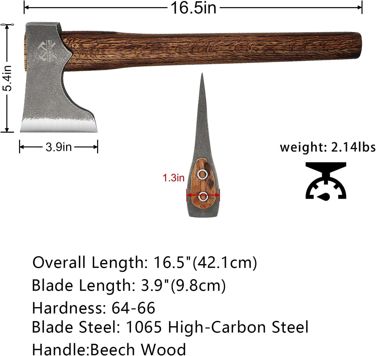 Competition Throwing Axe, 2 Pack 16.5" Throwing Axes with 1065 High Carbon Steel & Wooden Handle
