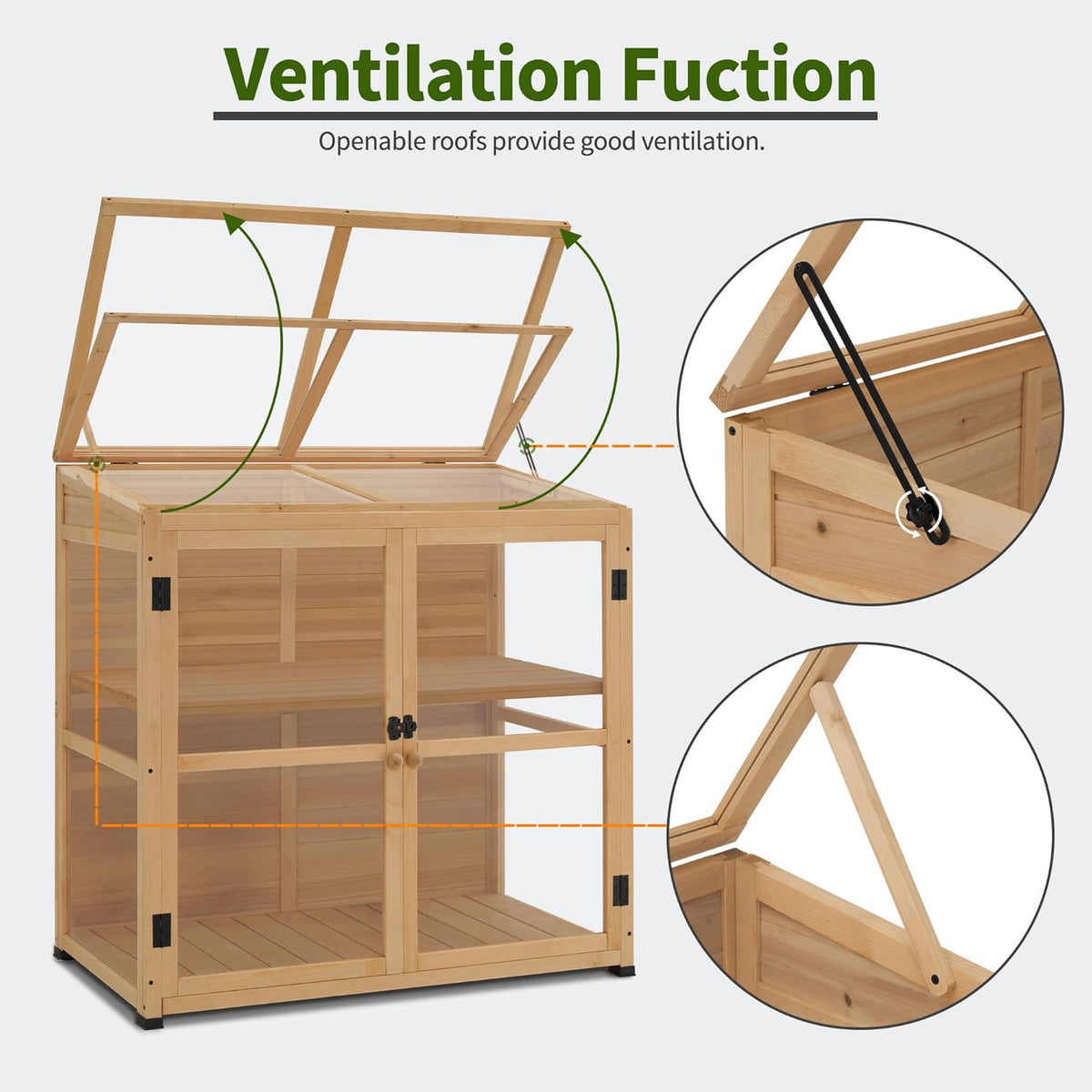 Macrout Wooden Cold Frame Greenhouse Cabinet Kit with Adjustable Shelf and Lockable Door, Fully