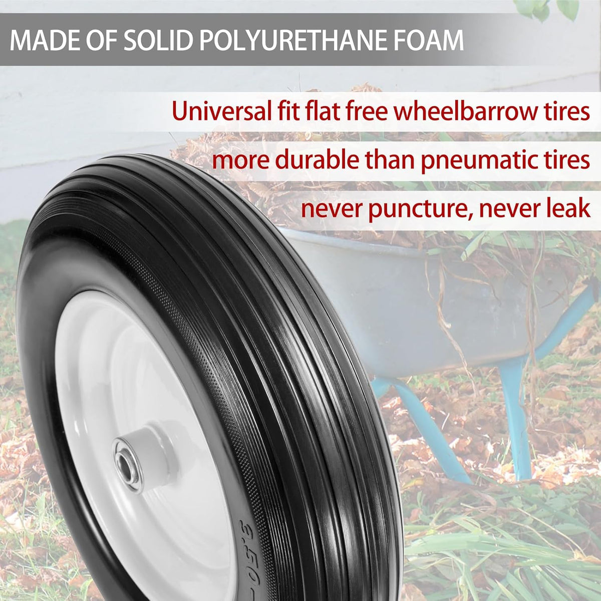 (2-Pack) Fits 4.80/4.00-8, 3.50/2.50-8, 4.00-6, 4.00-8 Wheelbarrow Wheels,14.5" Wheelbarrow Flat