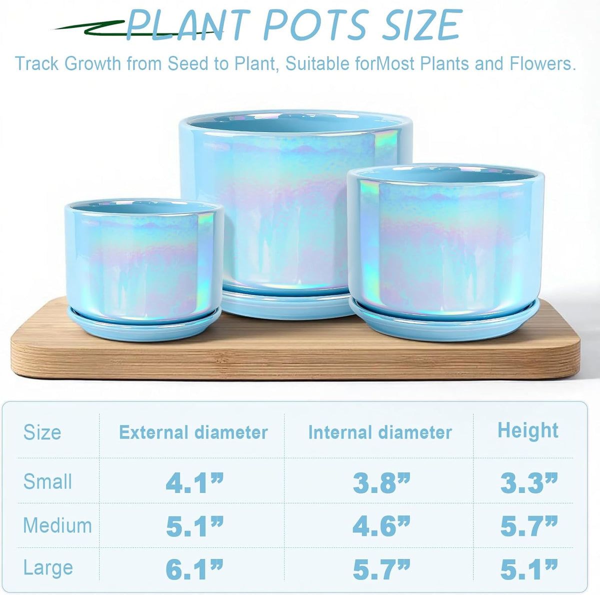 EFISPSS Ceramic Planter 4+5+6 Inch Ceramic Flower pots for Indoor Plants with Drainage,for