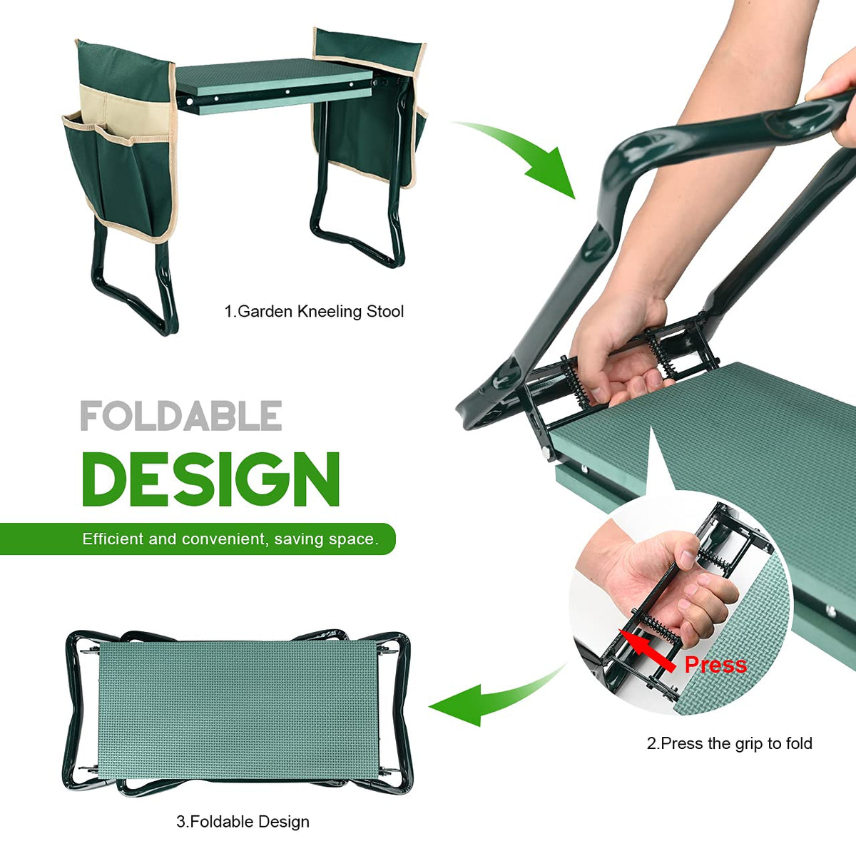 KVR Upgraded Garden Kneeler and Seat with Thicken & Widen Soft Kneeling Pad,Heavy Duty Foldable