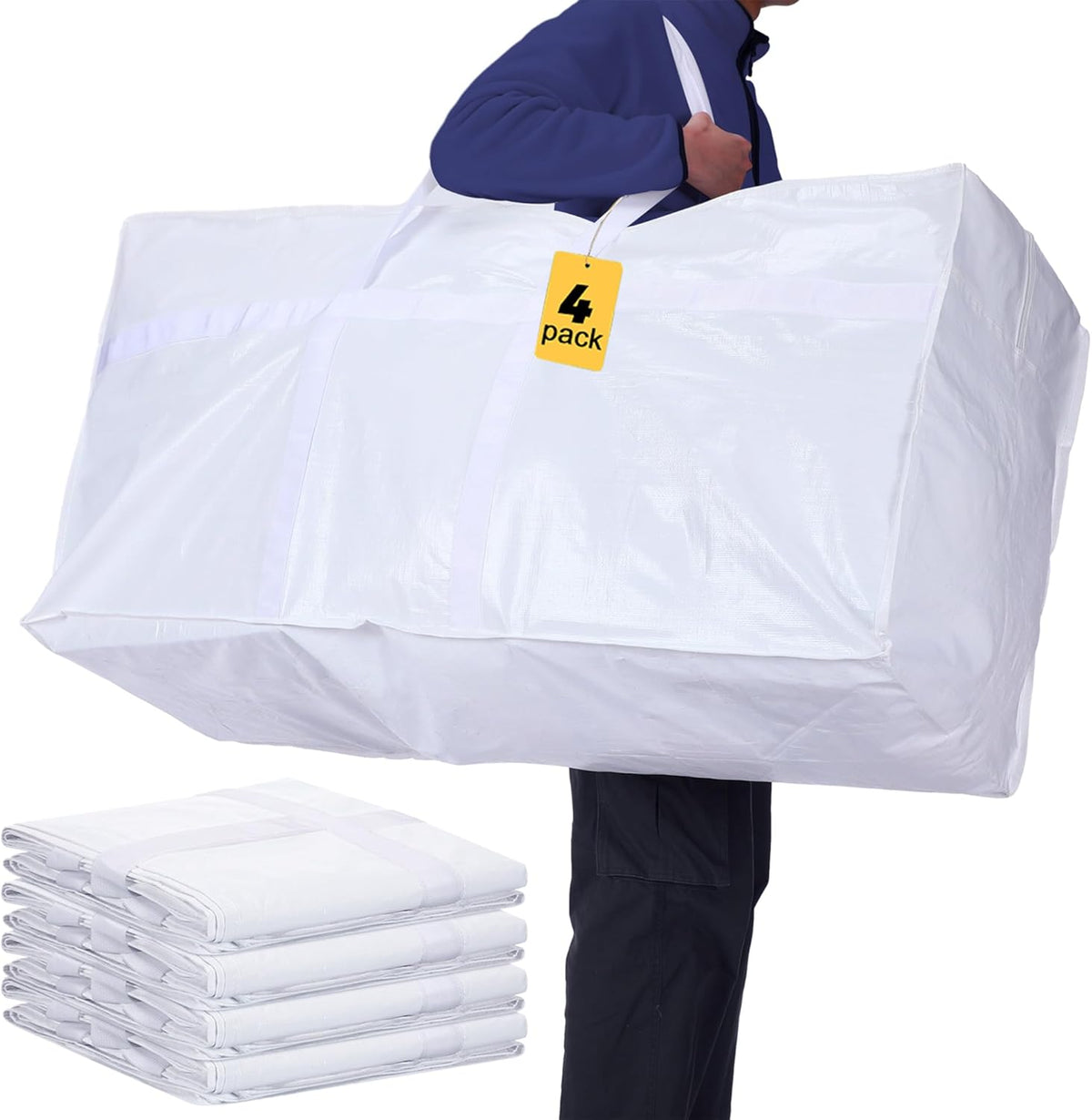 4 Pcs 66 Gallon Large Moving Bags with Zipper and Handles Foldable Storage Duffle Bags Heavy Duty