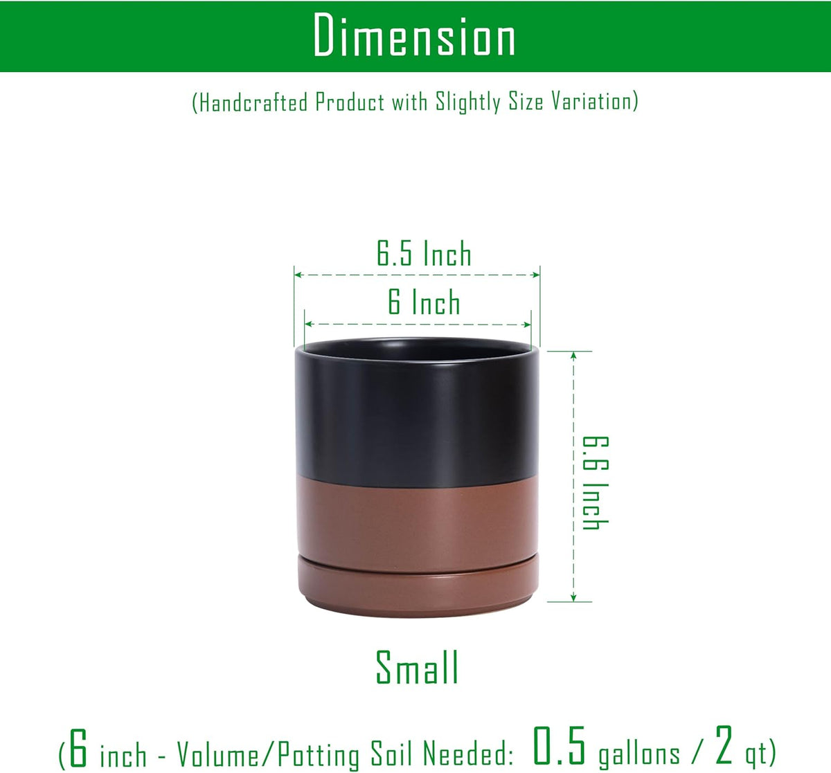 D'vine Dev 6.5 Inch Ceramic Planter Pot with Drainage Hole and Saucer, Indoor Cylinder Round