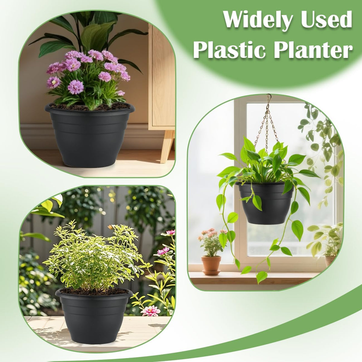 Plant Pots Indoor with Drainage, 3 Pack 11 Inch Plastic Pots for Plants（10 inch Inner Diameter）
