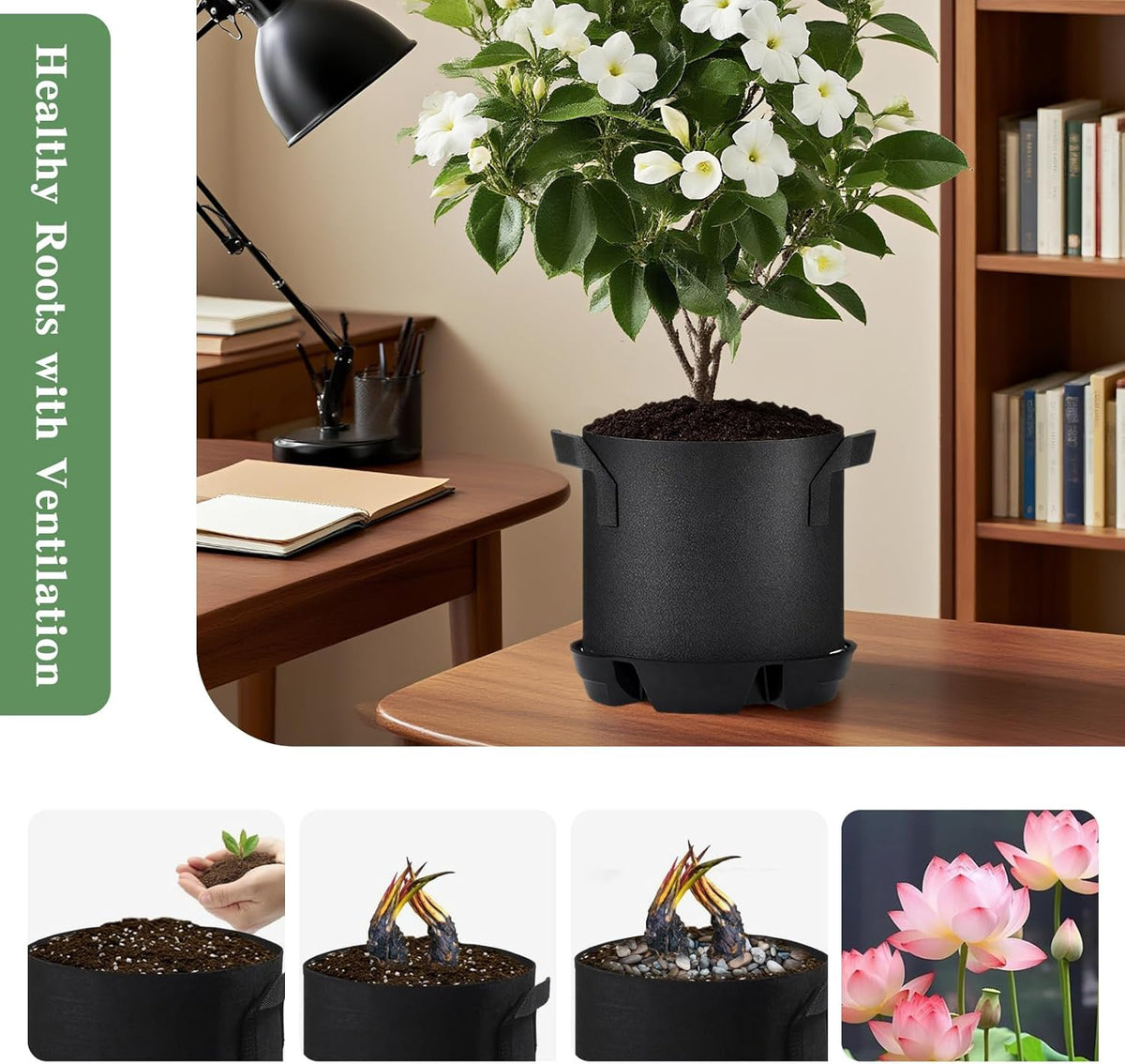 4Pcs Self Watering Pot Base with 1 Plant Grow Bag, Self Watering Pots for Indoor Plants, Plant