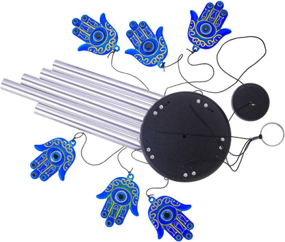 Blue Evil Eye Hamsa Hand Wind Chimes Outdoor Decoration, Hand of Fatima Windcatcher, Evil Eye Wind