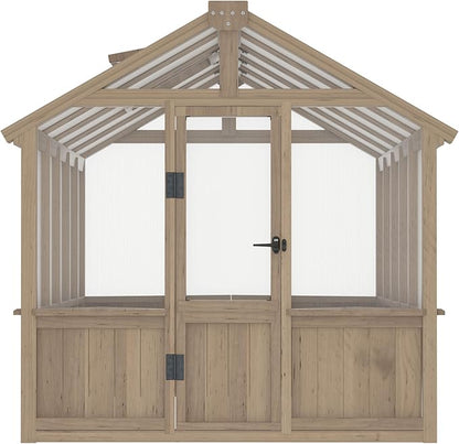 BlueWish 6x10FT Greenhouse, Greenhouses for Outside with Cedar Frame, Wood Greenhouse with