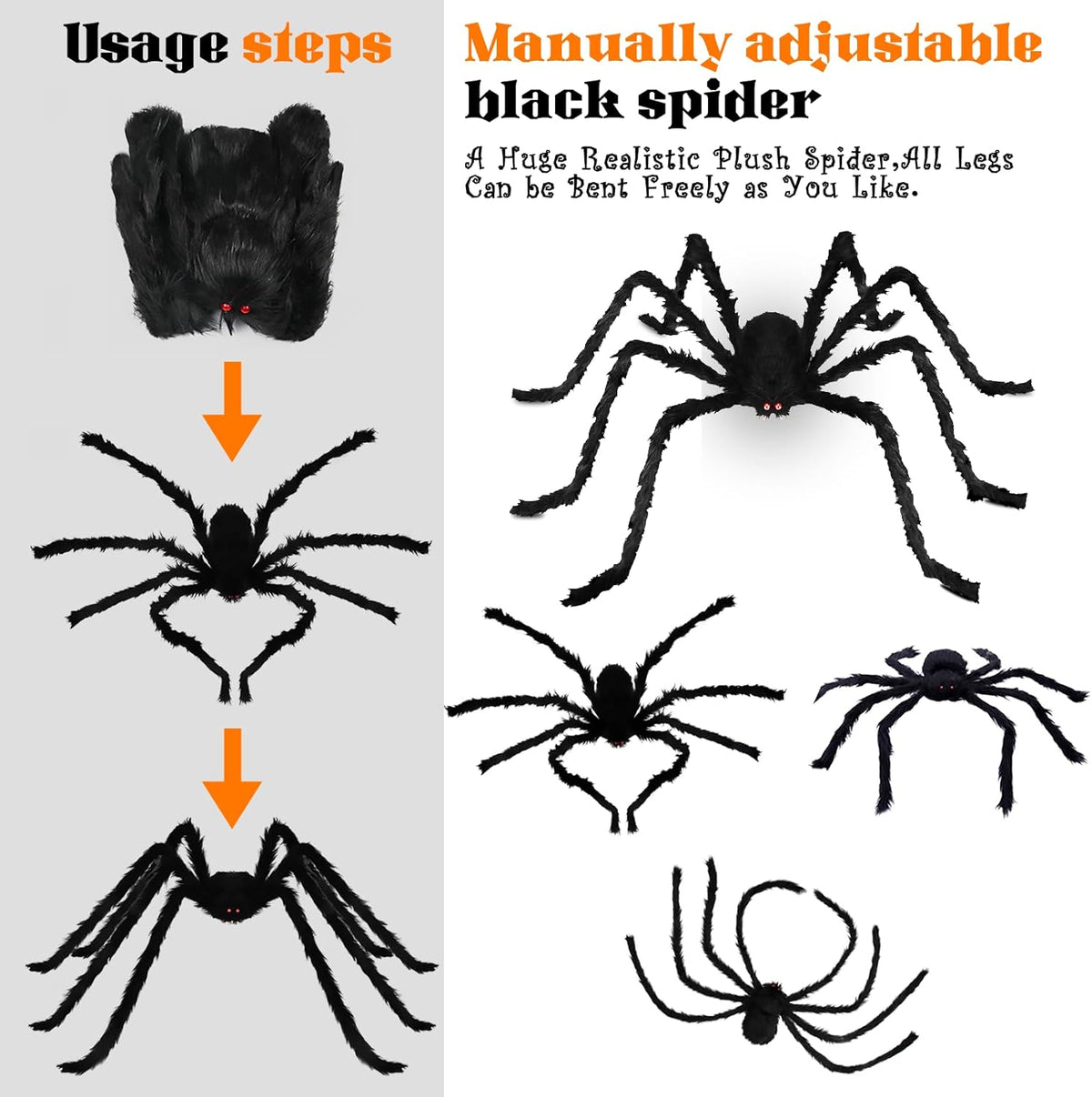 Halloween Giant Spider Decorations: 12/20/30/35/49 Inches Large Fake Scary Hairy - 5PCS Huge Plush