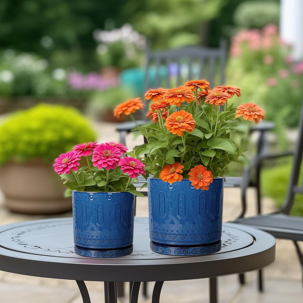 Ceramic Planter - 8 Inch Plant Pot Indoor with Drainage Holes and Saucer Round Planter Outdoor