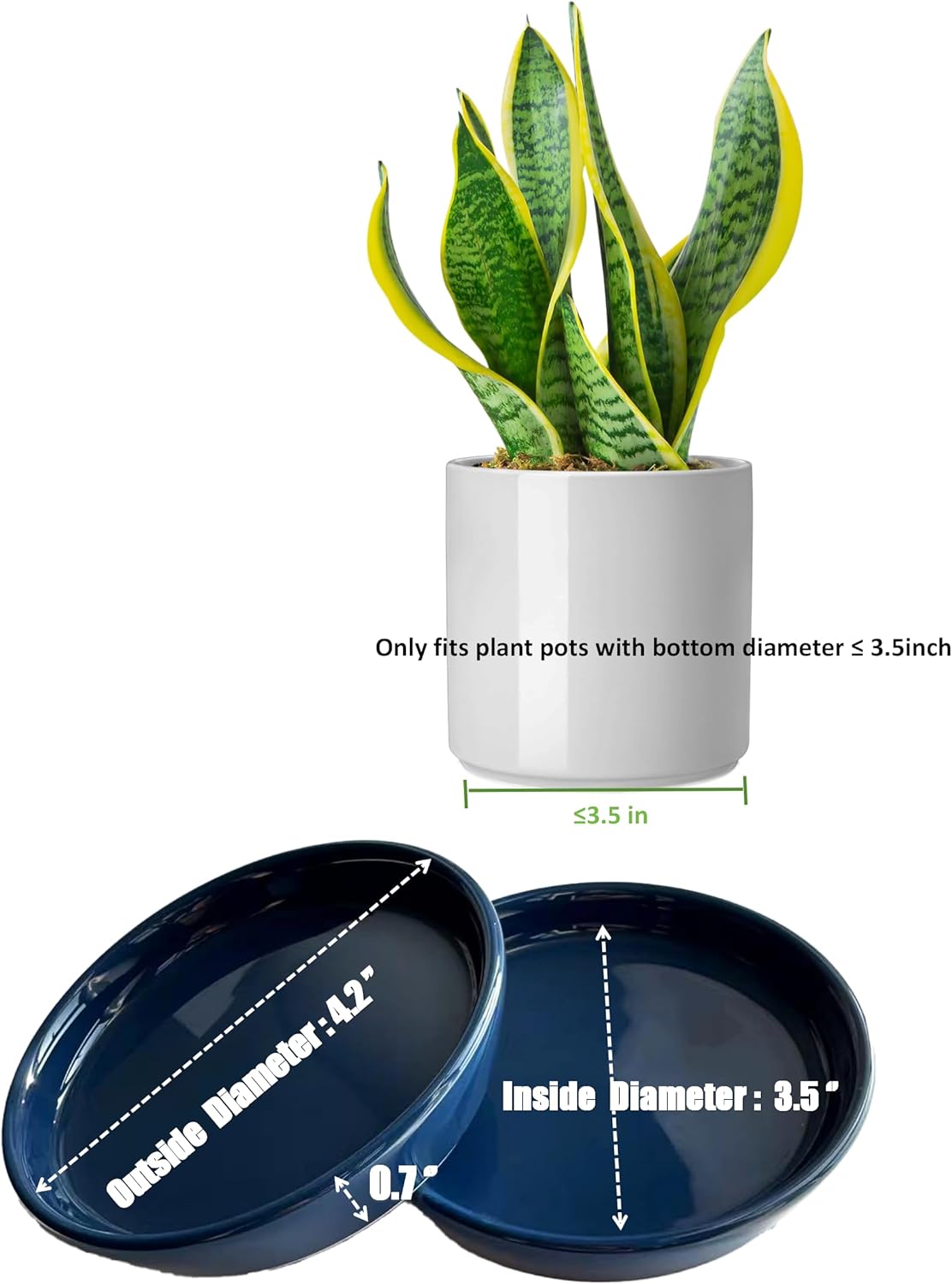 2 Pack Ceramic Plant Saucer 4 Inch, Heavy Duty Plant Pot Tray for Indoor & Outdoor, Glazed Ceramic