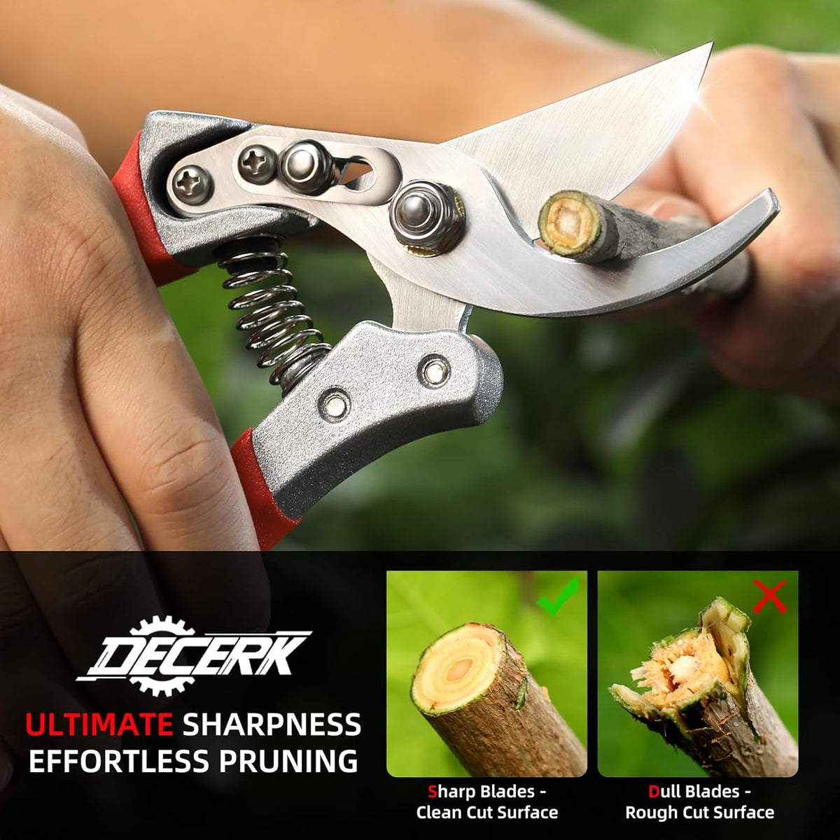 Pruning Shears for Gardening - DECERK 8.5" Professional Bypass Garden Scissors & Clippers, Heavy