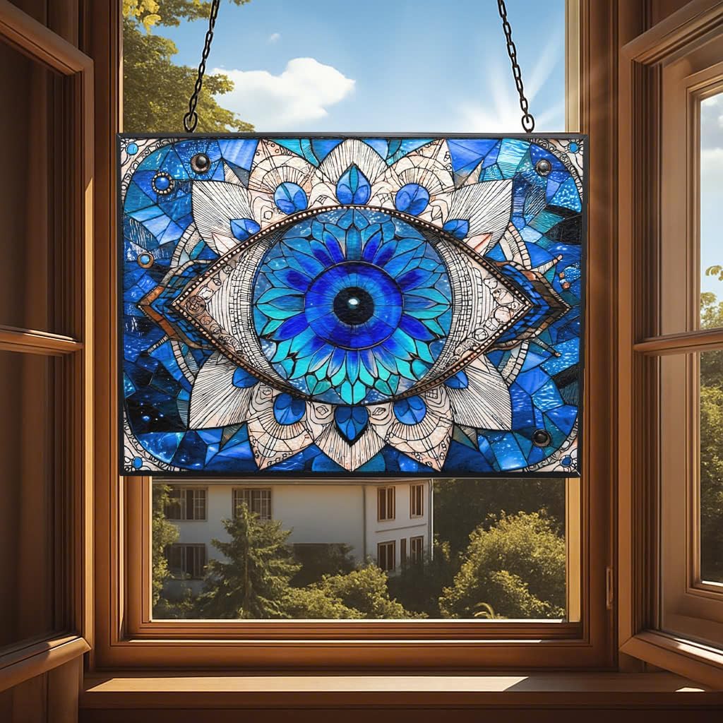 Rectangle Evil Eye Suncatcher Indoor/Outdoor Stained Glass Window Hanging Handmade Suncatchers Home