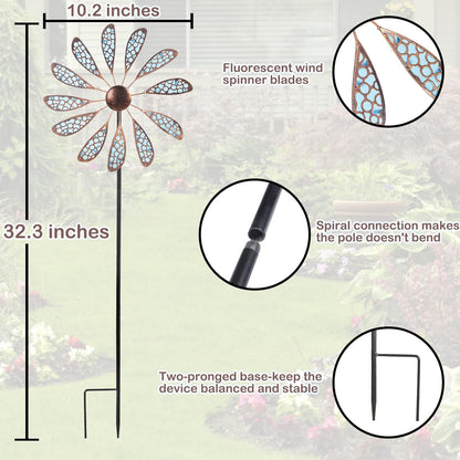 DREAMYSOUL Outdoor Wind Spinner 33" Metal Wind Sculpture Waterproof Fluorescence Wind Spinners for