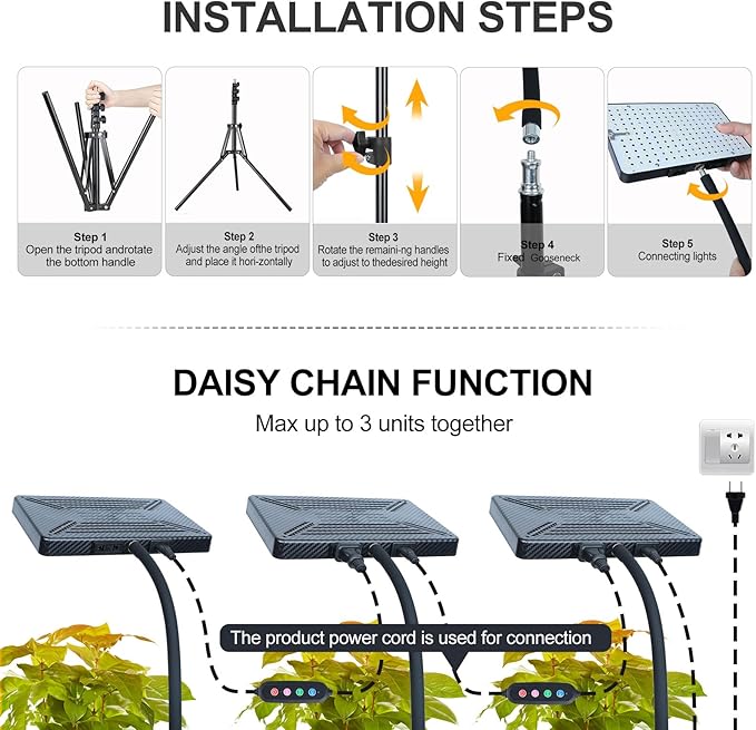 Grow Light with Stand and Timer, 25 Watt Power Home Plug Standing Tall Plant Light, Full Spectrum
