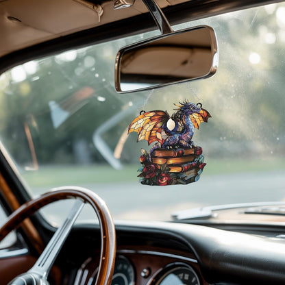 Dragon and Book Bookish Acrylic Suncatcher Stained Glass Effect Window Car Hanging Christmas