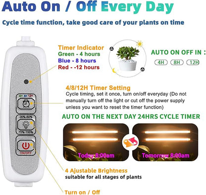 Grow Light Two Heads, Strip Growing lamp, Full Spectrum Grow Light Strips for Indoor Plants with
