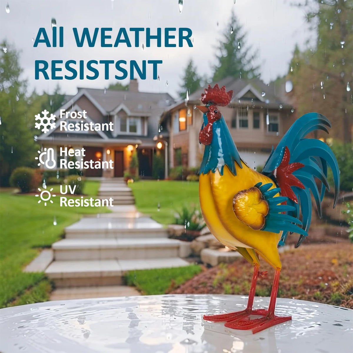 Natelf Rooster Garden Statues Outdoor Decor Metal Chicken Sculpture, Yard Art for Patio, Porch