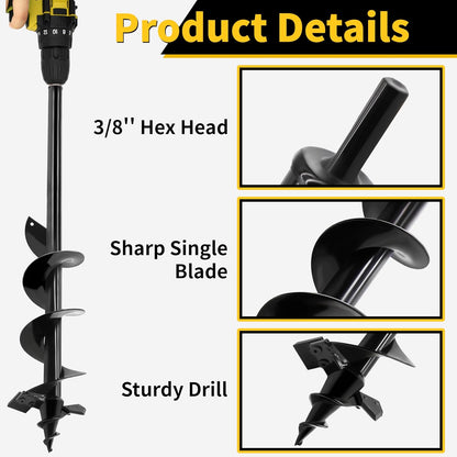 4"x32"Auger Drill Bit for Planting,Heavy-Duty Garden Auger Spiral Drill Bit with Dual Sharp