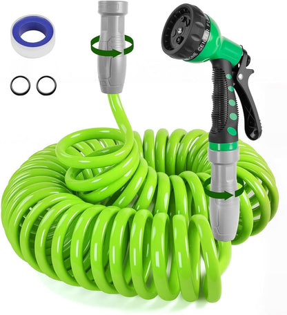 SPECILITE 1/2” Polyurethane Coil Garden Hose 50 FT, PU Flexible Recoil Water Hoses with 6-Pattern