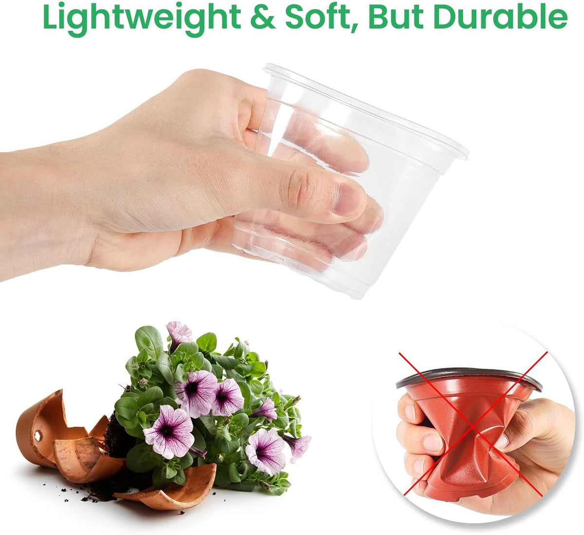36 Packs 6.7/5/4/3.5 Inch Reinforced Clear Nursery Pots with Drainage Hole, Transparent Variety