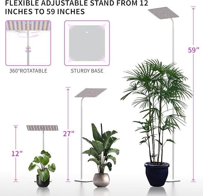 BESTVA 36W Grow Lights with Stand, Full Spectrum LED Plant Light, 12-59 Inch Height Adjustable