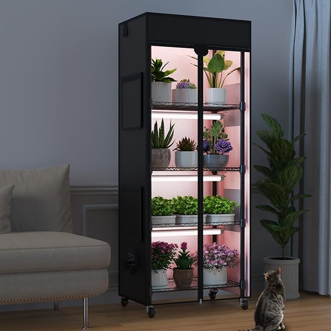 Indoor Greenhouse with Grow Light, 5 Tier 23.2" L×13.3" W×61.3" H Indoor Green House, with 96W Full