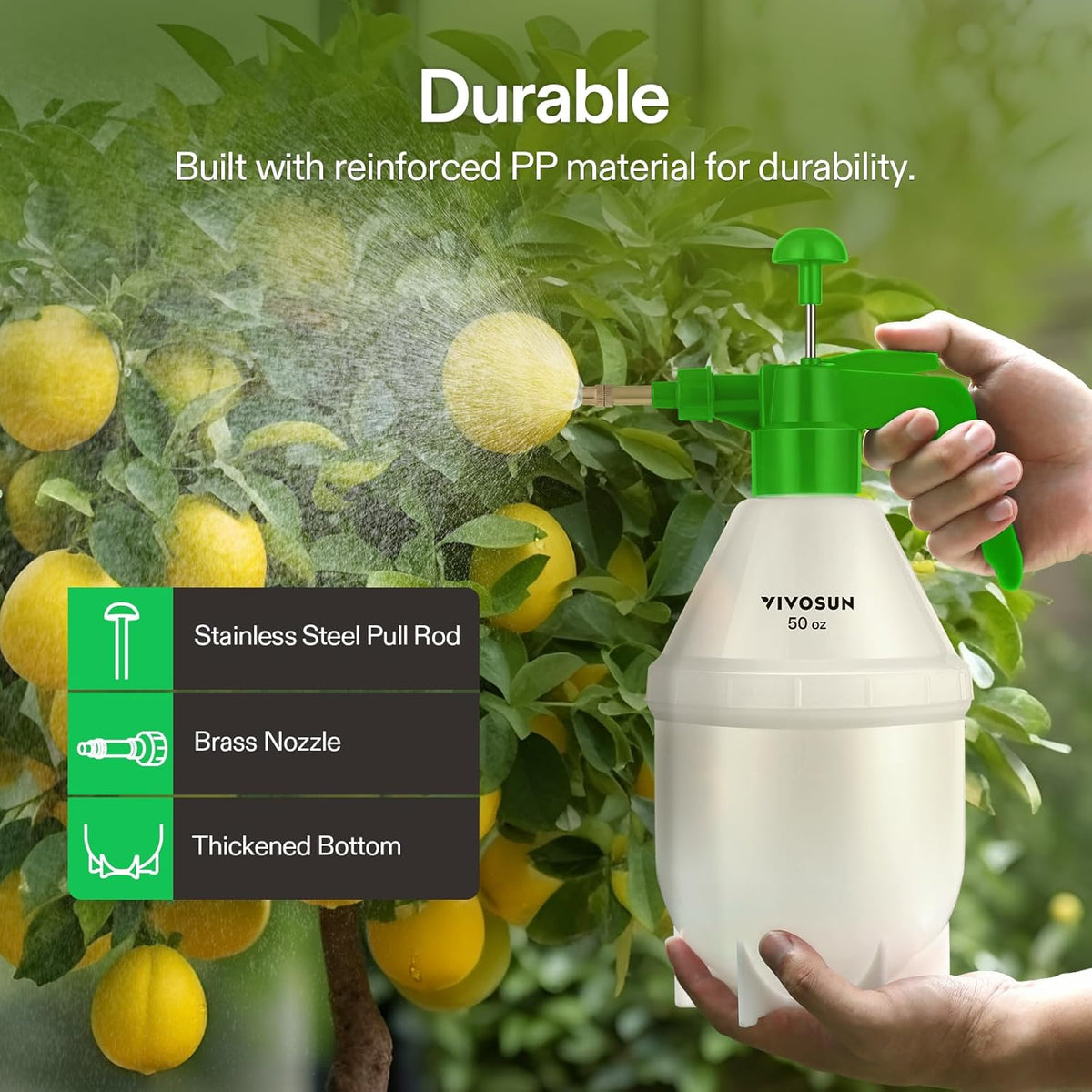 VIVOSUN 50oz Pump Sprayer, Handheld Garden Water Sprayer Bottle with Adjustable Brass Nozzle, for