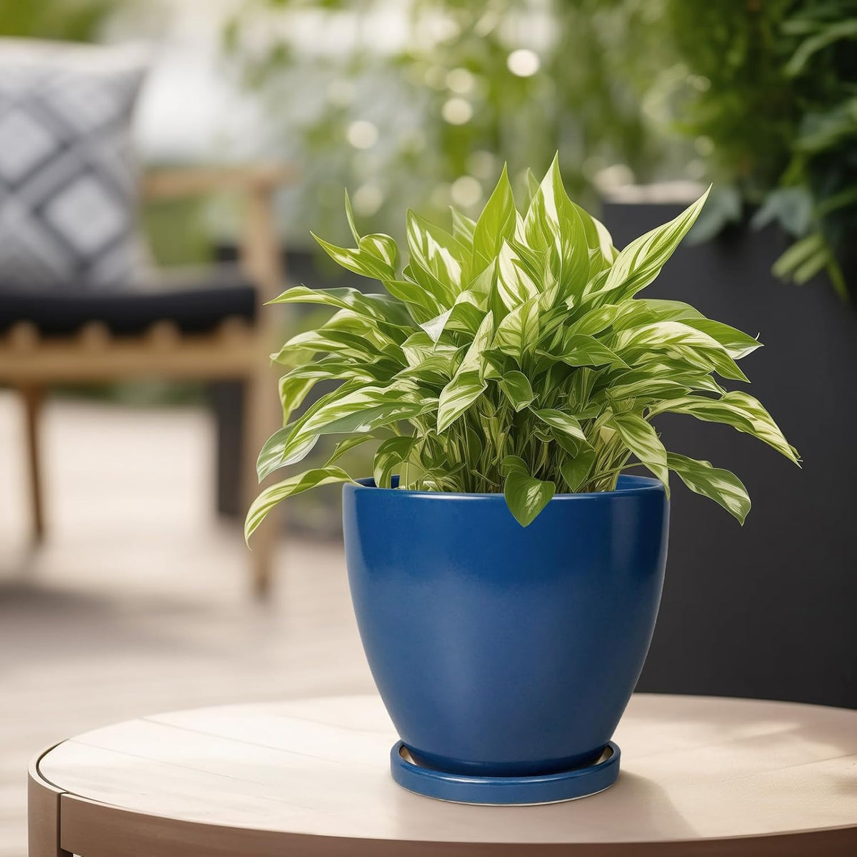 6.8 Inch Plant Pot - Ceramic Planter with Drainage Hole and Saucer, Modern Round Flower Pot