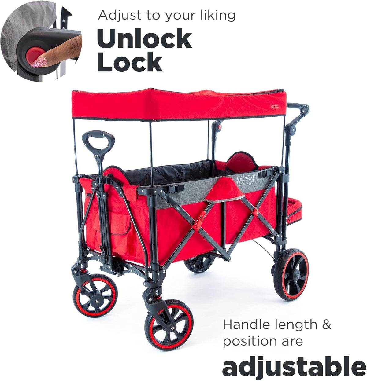 Creative Outdoor Push Pull All-Terrain Collapsible Folding Stroller Wagon for Kids, 150lbs Weight