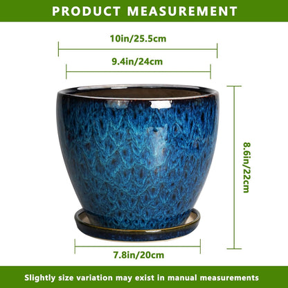10 Inch Ceramic Planter Pot Round Plant Pot for Indoor Plants Outdoor Large Flower Pot with