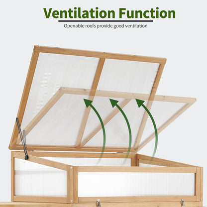Macrout Cold Frame Greenhouse with Foldable Potting Table, Raised Garden Bed Planter Box with Legs