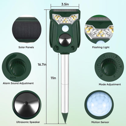 2 Pack Cat Repellent Outdoor Solar Ultrasonic Animal Repeller- Motion Activated Pest Deterrent