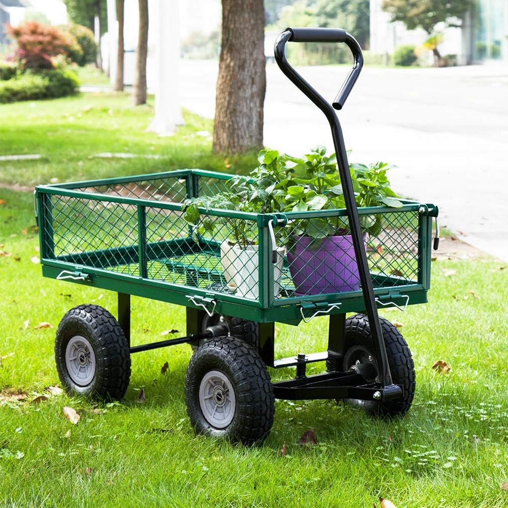BestMassage Heavy Duty 500 Lbs Capacity Mesh Steel Garden Cart Folding Utility Wagon with Removable