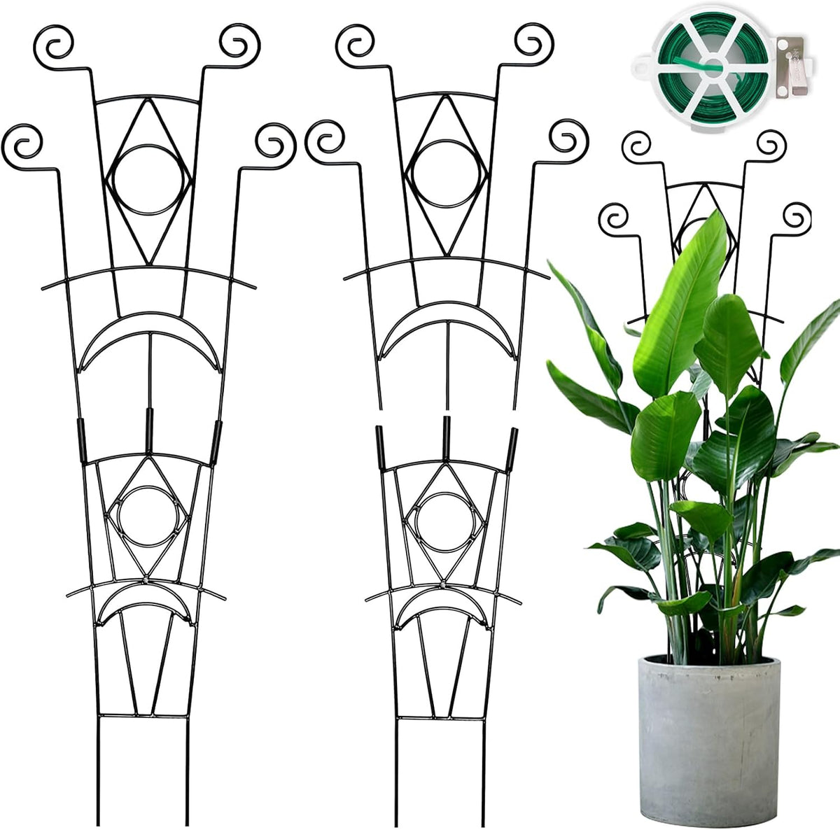 Stackable Metal Trellis for Climbing Plants Outdoor & Indoor - 4 Pack Garden Trellis for Potted