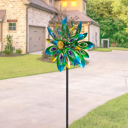 53 Inch Wind Spinner - Outdoor Metal Peacock Wind Sculptures for Garden, Patio, Yard, Lawn