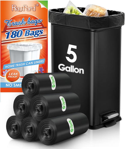 5 Gallon 180 Counts Small Strong Trash Bags Garbage Bags by RayPard, fit 18-20 Liter, 4.5-5,5.3 Gal