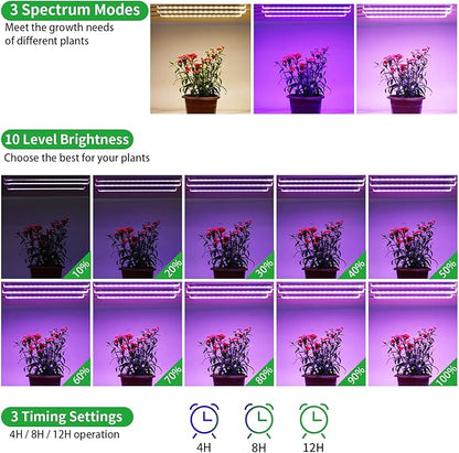 7.8'' 3 Head LED Grow Light Strips, Grow Lamps for Indoor Plants Full Spectrum, Plant Light with