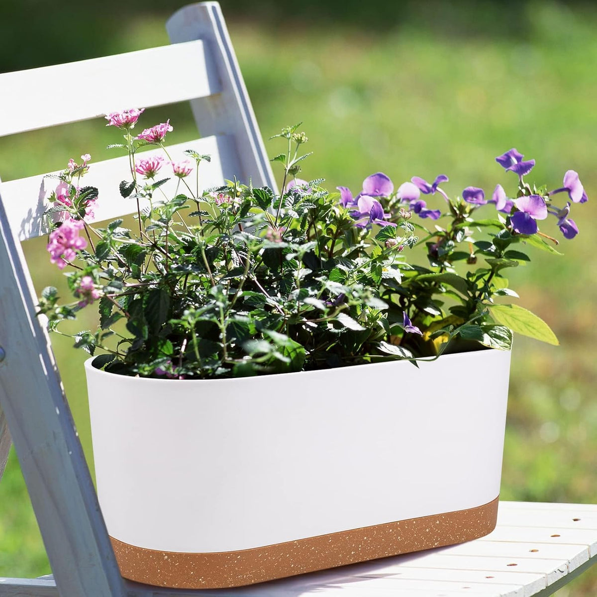 QCQHDU 16" L x 7.6" W x 7" H Window Planter Box, 2 Pack Self Watering Pots for Indoor Plants with